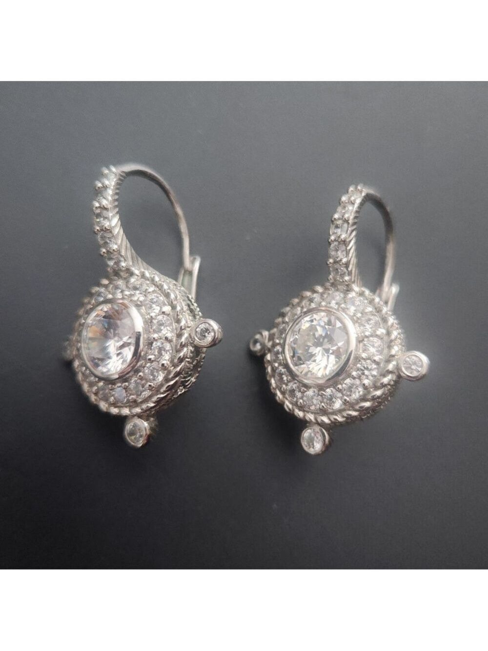NWOTJudith Ripka Sterling Silver Max Drop Diamond Pierced Earrings